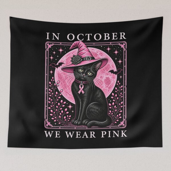 Item preview, in October We Wear Pink Cat Witch Breast Cancer Awareness designed and sold by cakematel.
