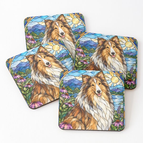 Item preview, Rough Collie Stained Glass Mountain Sunshine designed and sold by pinkal.