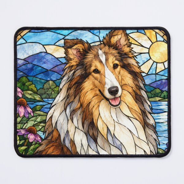 Item preview, Rough Collie Stained Glass Mountain Sunshine designed and sold by pinkal.