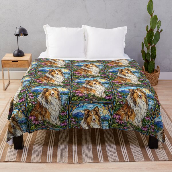 Item preview, Rough Collie Stained Glass Mountain Sunshine designed and sold by pinkal.