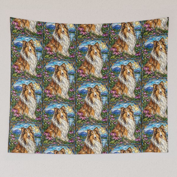 Item preview, Rough Collie Stained Glass Mountain Sunshine designed and sold by pinkal.