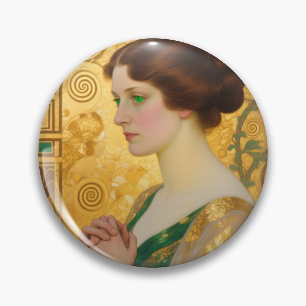 Item preview, Gustav Klimt art Nouveau style Emerald woman Portrait Gold Tapestry art designed and sold by Vintage Designs +.