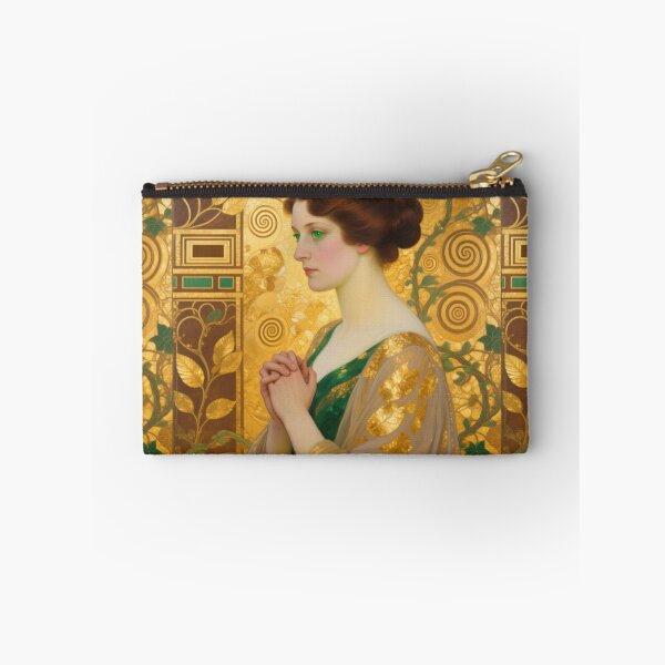Item preview, Gustav Klimt art Nouveau style Emerald woman Portrait Gold Tapestry art designed and sold by Vintage Designs +.