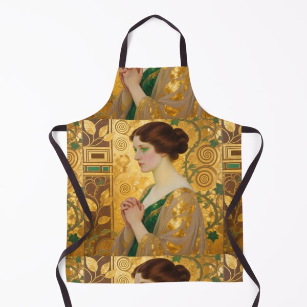 Item preview, Gustav Klimt art Nouveau style Emerald woman Portrait Gold Tapestry art designed and sold by Vintage Designs +.
