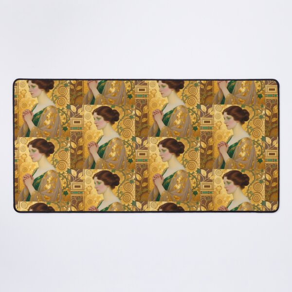 Item preview, Gustav Klimt art Nouveau style Emerald woman Portrait Gold Tapestry art designed and sold by Vintage Designs +.