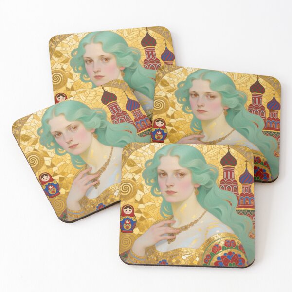 Item preview, Gustav Klimt art Nouveau style Mint Hair Russian girl with Gold designed and sold by Vintage Designs +.