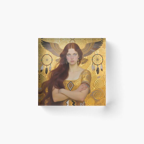 Item preview, Gustav Klimt art Nouveau style Brunette woman spiritual eagle with dream catchers designed and sold by Vintage Designs +.