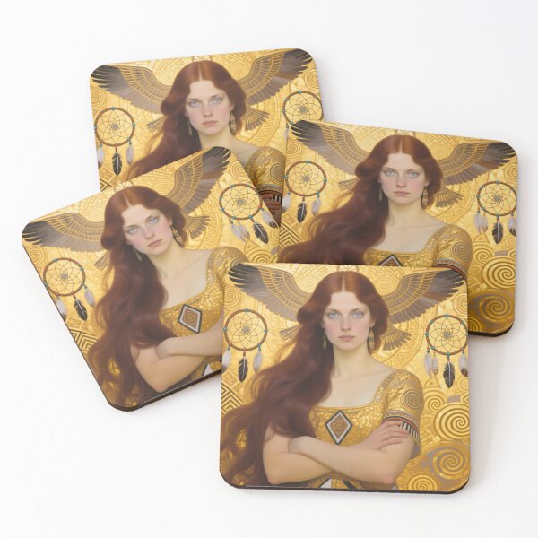 Item preview, Gustav Klimt art Nouveau style Brunette woman spiritual eagle with dream catchers designed and sold by Vintage Designs +.