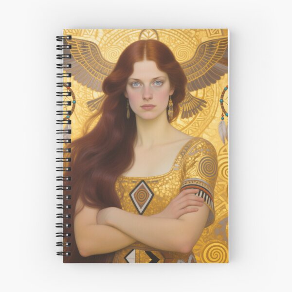 Item preview, Gustav Klimt art Nouveau style Brunette woman spiritual eagle with dream catchers designed and sold by Vintage Designs +.