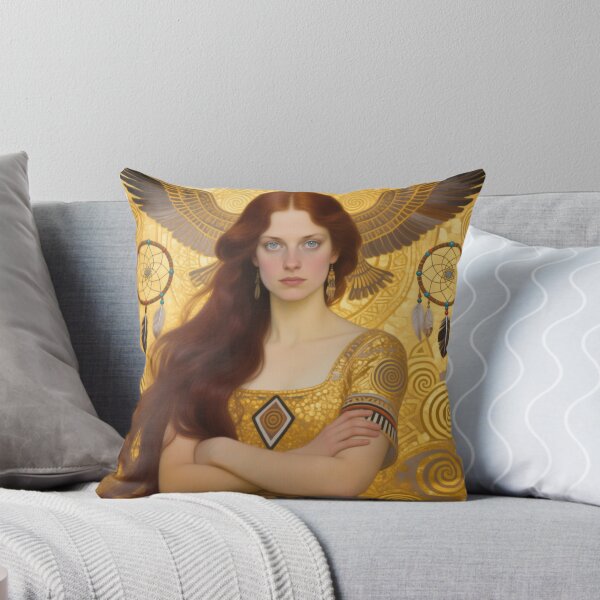 Item preview, Gustav Klimt art Nouveau style Brunette woman spiritual eagle with dream catchers designed and sold by Vintage Designs +.