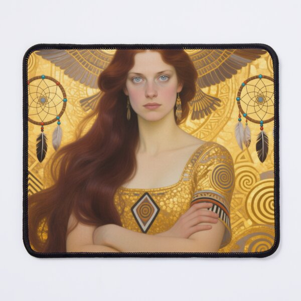 Item preview, Gustav Klimt art Nouveau style Brunette woman spiritual eagle with dream catchers designed and sold by Vintage Designs +.
