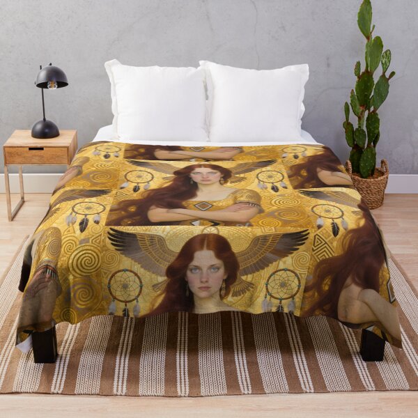 Item preview, Gustav Klimt art Nouveau style Brunette woman spiritual eagle with dream catchers designed and sold by Vintage Designs +.