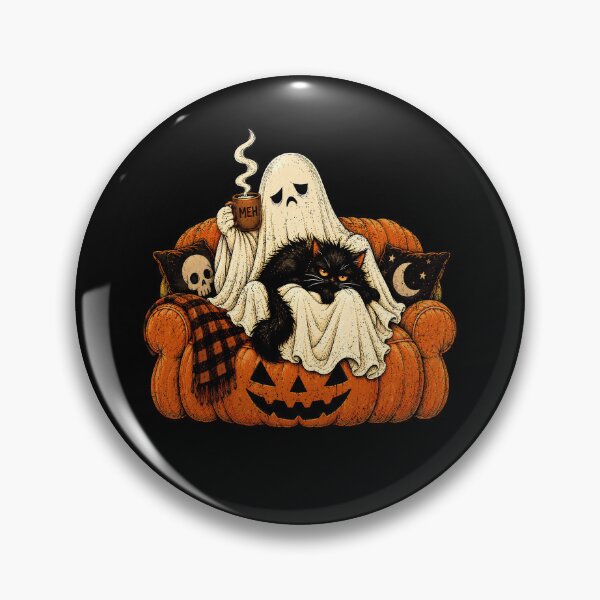 Item preview, Meh Ghost Sitting On Pumpkin Armchair Cute Fluffy Cat  designed and sold by elongatedjazz.