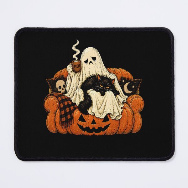 Item preview, Meh Ghost Sitting On Pumpkin Armchair Cute Fluffy Cat  designed and sold by elongatedjazz.