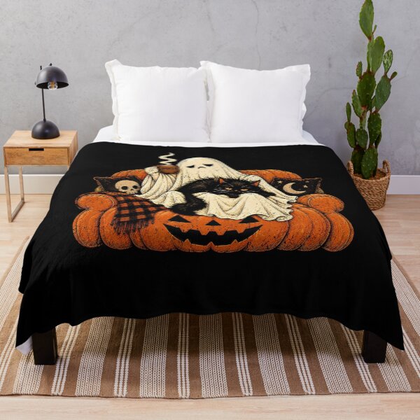 Item preview, Meh Ghost Sitting On Pumpkin Armchair Cute Fluffy Cat  designed and sold by elongatedjazz.