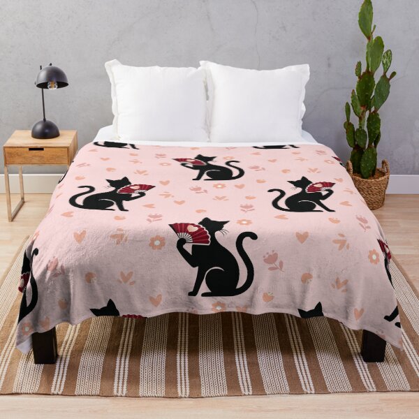 Item preview, Black Cat Holding Fan Seamless Pattern designed and sold by prapapon.