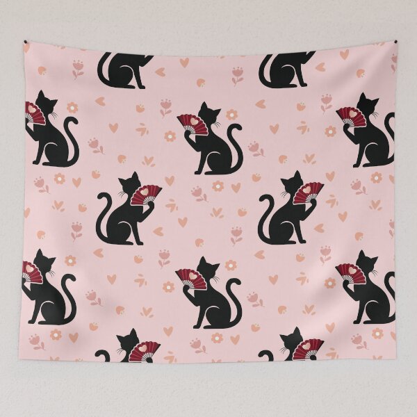 Item preview, Black Cat Holding Fan Seamless Pattern designed and sold by prapapon.