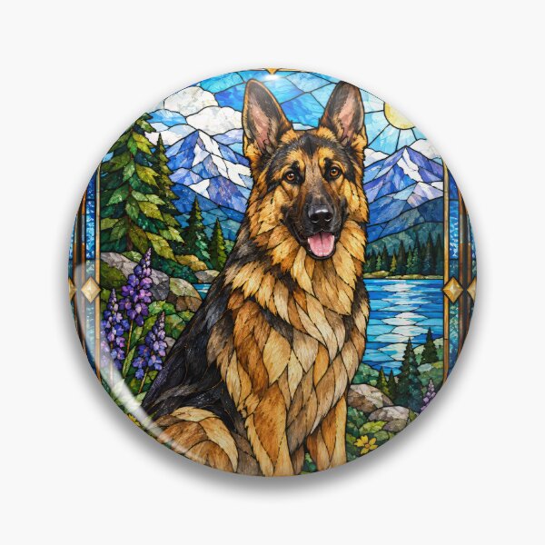 Item preview, German Shepherd Stained Glass Alpine Nature designed and sold by pinkal.