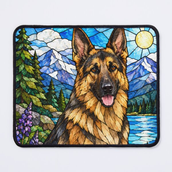 Item preview, German Shepherd Stained Glass Alpine Nature designed and sold by pinkal.