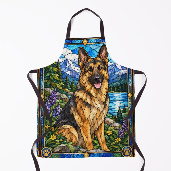 Item preview, German Shepherd Stained Glass Alpine Nature designed and sold by pinkal.