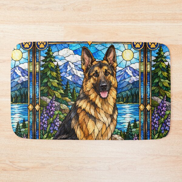 Item preview, German Shepherd Stained Glass Alpine Nature designed and sold by pinkal.