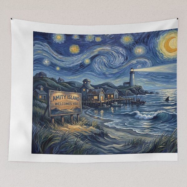 Item preview, Amity Island Welcomes You Starry Night Art designed and sold by Bad-Decisions-Designs.