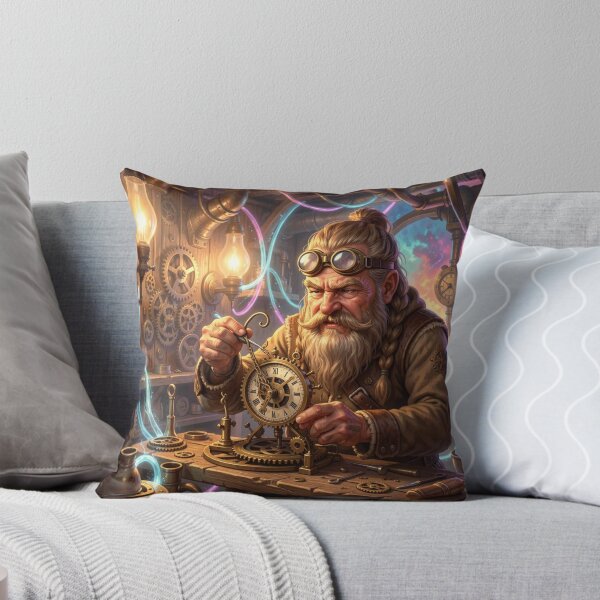Item preview, Mystical Dwarf Tinkerer in Steampunk Workshop with Gears, Tools and Glowing Energy Conduits designed and sold by FotoworldEdel.