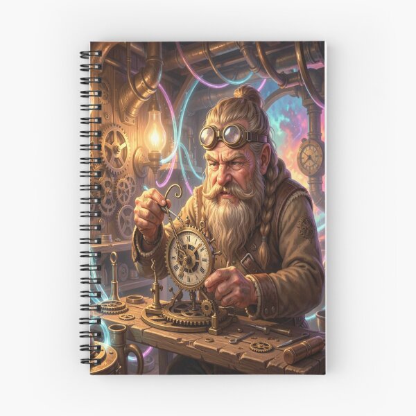 Item preview, Mystical Dwarf Tinkerer in Steampunk Workshop with Gears, Tools and Glowing Energy Conduits designed and sold by FotoworldEdel.