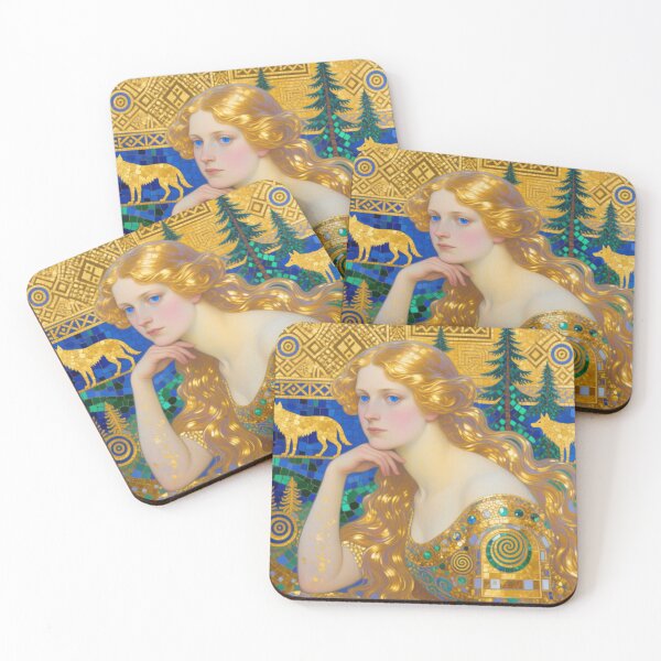 Item preview, Gustav Klimt art Nouveau style Rose Gold blonde girl Wolf Portrait designed and sold by Vintage Designs +.