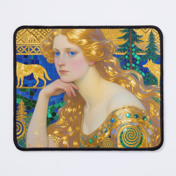 Item preview, Gustav Klimt art Nouveau style Rose Gold blonde girl Wolf Portrait designed and sold by Vintage Designs +.