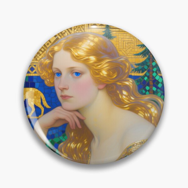 Item preview, Gustav Klimt art Nouveau style Rose Gold blonde girl Wolf Portrait designed and sold by Vintage Designs +.