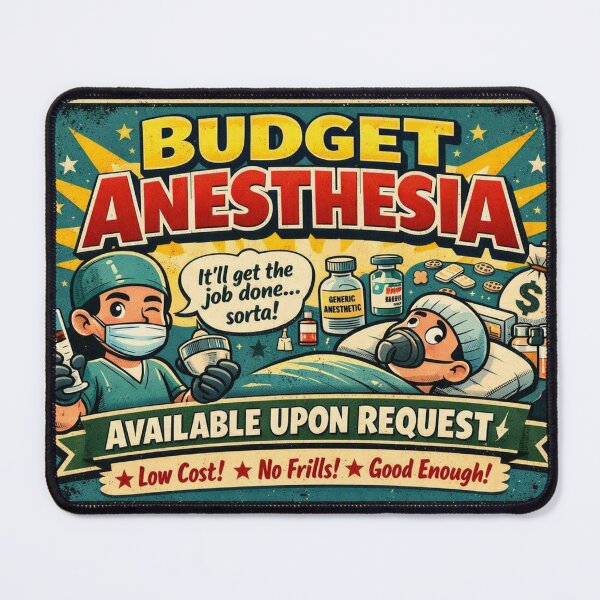 Item preview, Budget Anesthesia – Available Upon Request | Funny Retro Medical Design designed and sold by Timeless Junction.