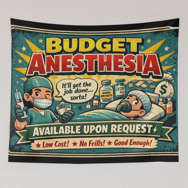 Item preview, Budget Anesthesia – Available Upon Request | Funny Retro Medical Design designed and sold by Timeless Junction.