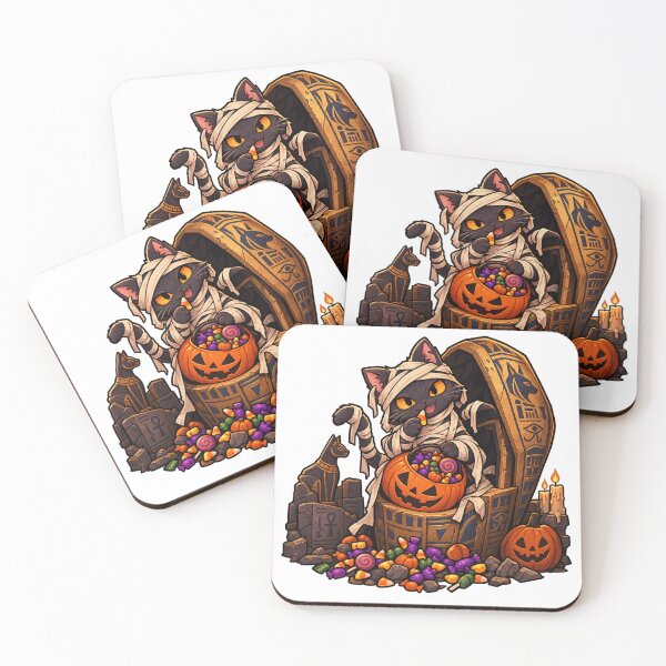 Item preview, Spooky Mummy Kitty with Halloween Candies & Jack O'Lantern designed and sold by MythoWorldddd.