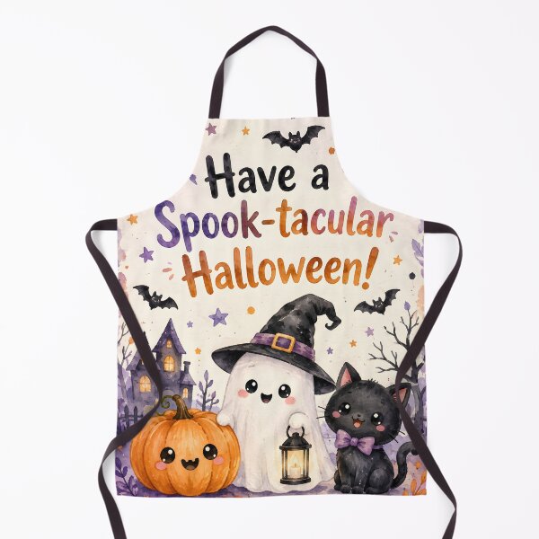 Item preview, Have a Spook-tacular Halloween – Cute Watercolor Ghost, Black Cat & Pumpkin designed and sold by blankTeeShirt.