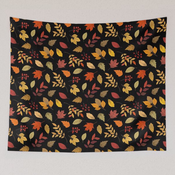 Item preview, Autumn Leaves and Red Berries Woodland Pattern designed and sold by FestivityFinds.