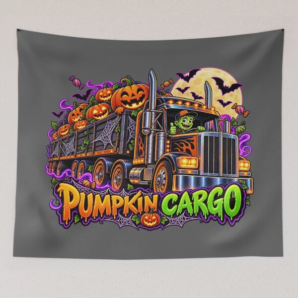 Item preview, Pumpkin Cargo Halloween Semi Truck - Cute Monster Driver Art designed and sold by NomadForge.