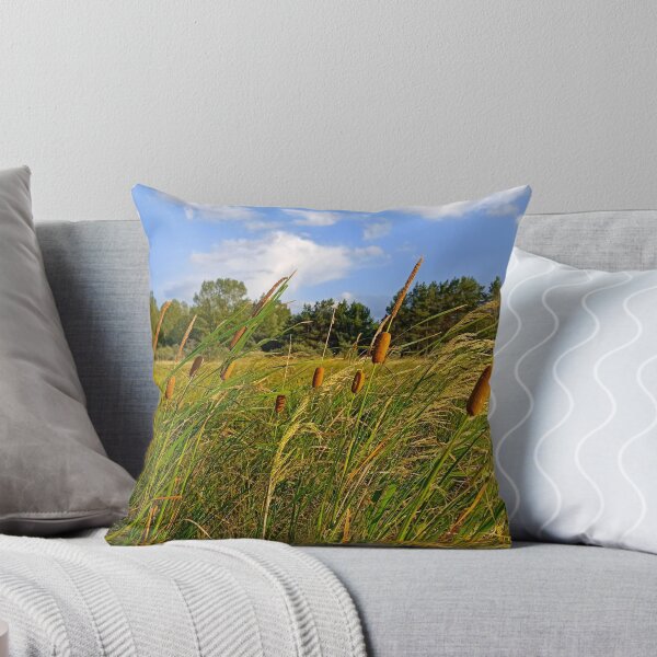 Item preview, Windy Summer Meadow: Wild Cattails Under a Blue Sky designed and sold by Levorr.