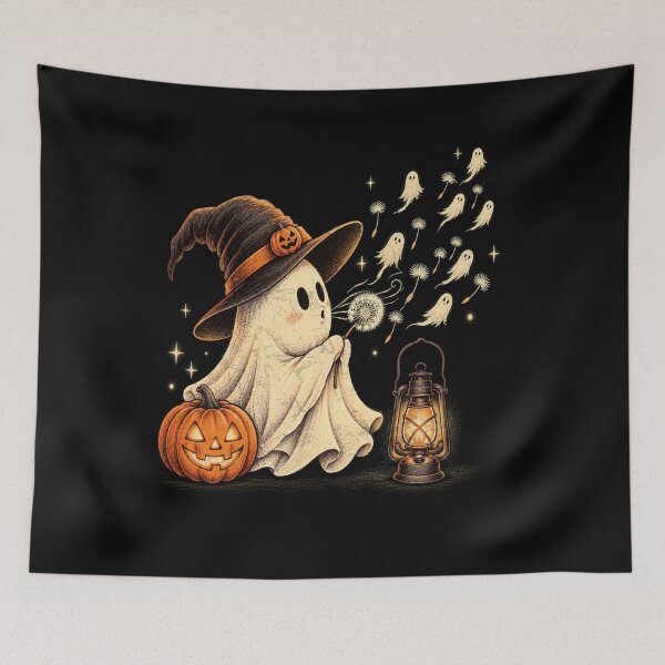 Item preview, Vintage Ghost Blowing Dandelion Cute Tiny Ghosts Halloween designed and sold by schoolofbullies.