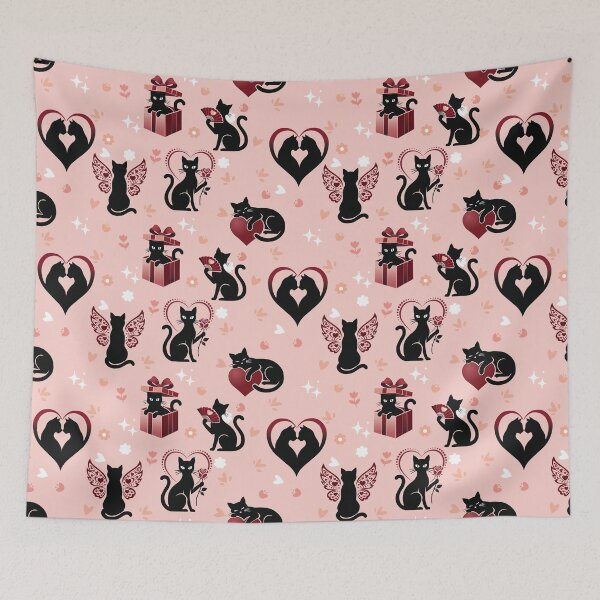 Item preview, Cute Black Cat Valentine Seamless Pattern designed and sold by prapapon.
