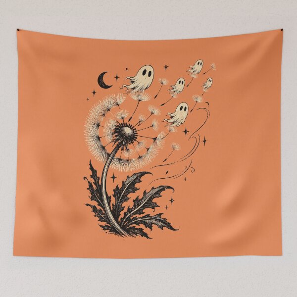 Item preview, Dandelion Ghost Seeds Flying In The Wind Vintage Halloween designed and sold by elongatedjazz.