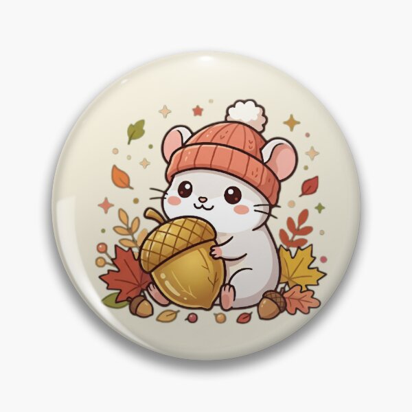 Item preview, Cute Little Mouse Wearing Pom Pom Hat Holding Big Acorn Fall designed and sold by Akira Design Store.
