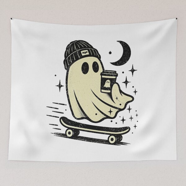 Item preview, Skating Ghost With Coffee Cute Halloween Skateboarder designed and sold by Ortigzitoun.