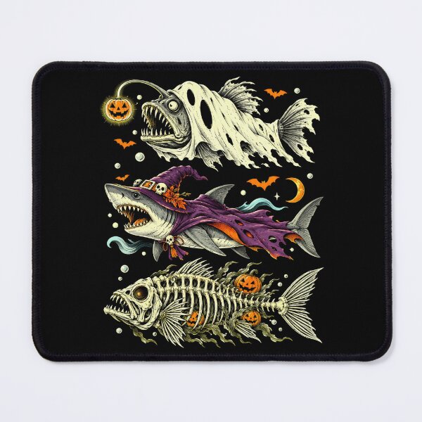 Item preview, Halloween Fish Spooky Ocean Anglerfish Ghost Witch Shark Skeleton designed and sold by schoolofbullies.