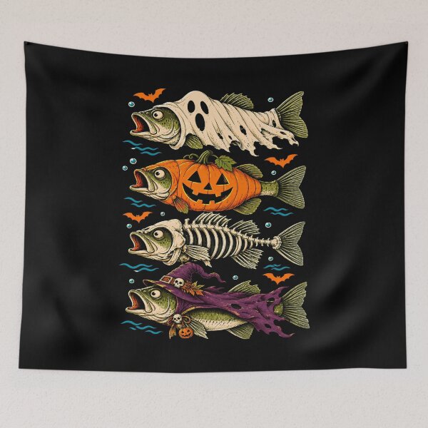 Item preview, Halloween Fish Spooky Ocean Anglerfish Ghost Witch Shark Skeleton designed and sold by schoolofbullies.