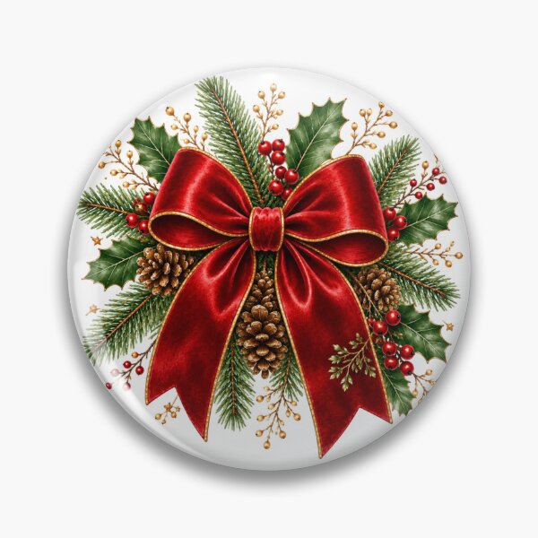 Item preview, Elegant Red Christmas Bow with Holly, Pinecones & Evergreen – Traditional Holiday Design designed and sold by DreamPixelPrint.