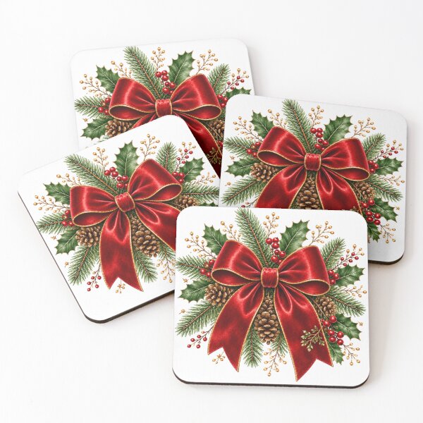 Item preview, Elegant Red Christmas Bow with Holly, Pinecones & Evergreen – Traditional Holiday Design designed and sold by DreamPixelPrint.