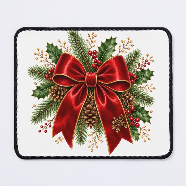 Item preview, Elegant Red Christmas Bow with Holly, Pinecones & Evergreen – Traditional Holiday Design designed and sold by DreamPixelPrint.