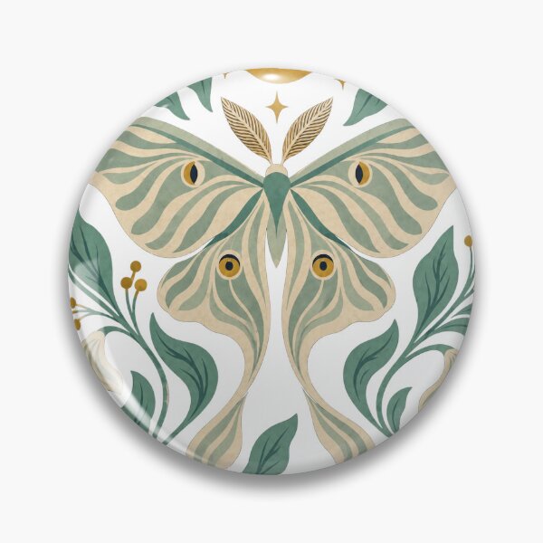 Item preview, Luna Moth and Moon Retro Folk Art Nature Design designed and sold by VisualArtsOasis.