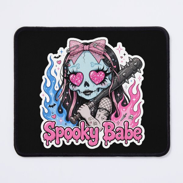 Item preview, Spooky Babe - Edgy Pastel Goth Skull With Bow And Blue Flames designed and sold by HealingEraInk.